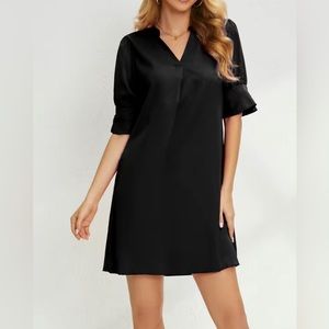 Solid V Neck Dress